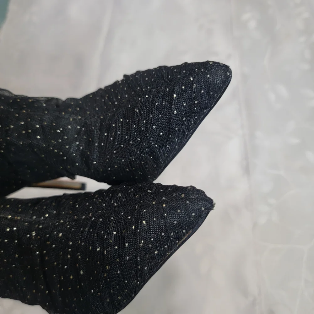 Sam Edelman Farren Glitter Mesh Tulle Pointed Toe Stiletto Heeled Ankle Booties‎